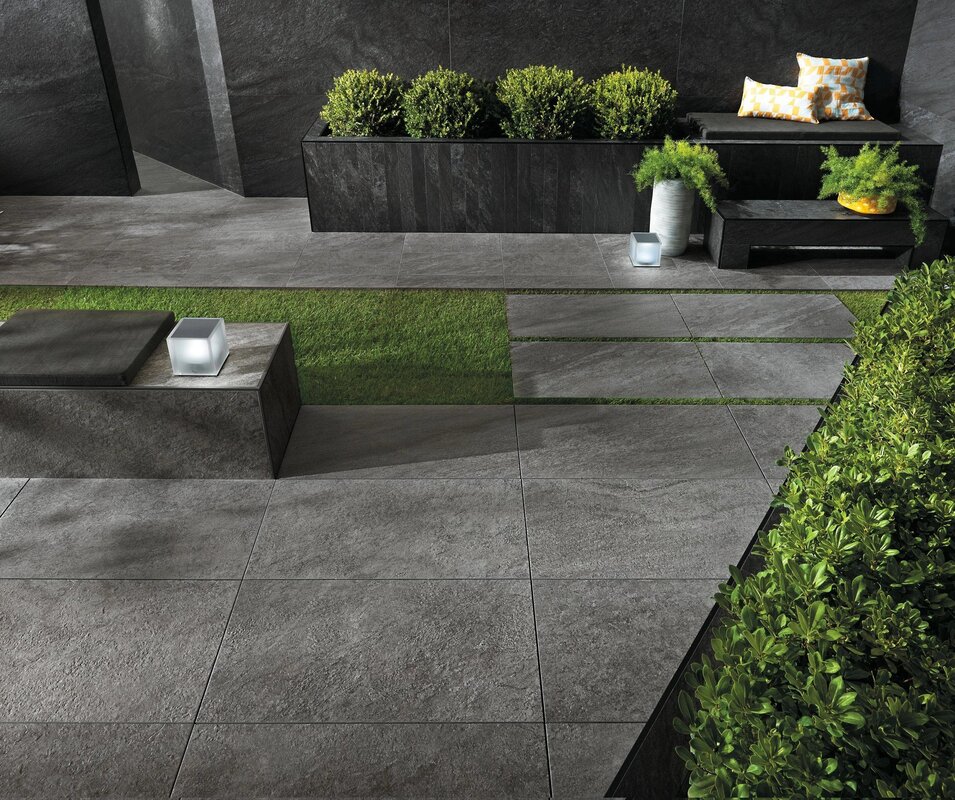 Porcelain stoneware tiles for outdoor use