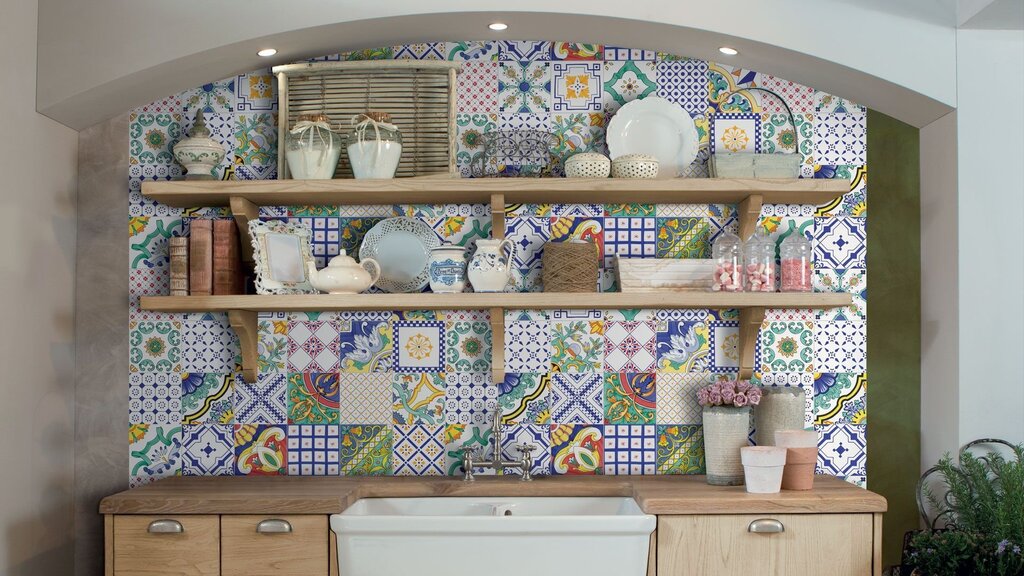 Majolica tiles for the kitchen backsplash