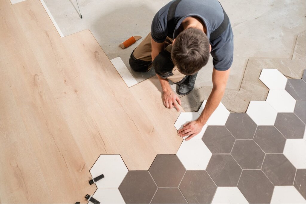 Tile on a wooden floor