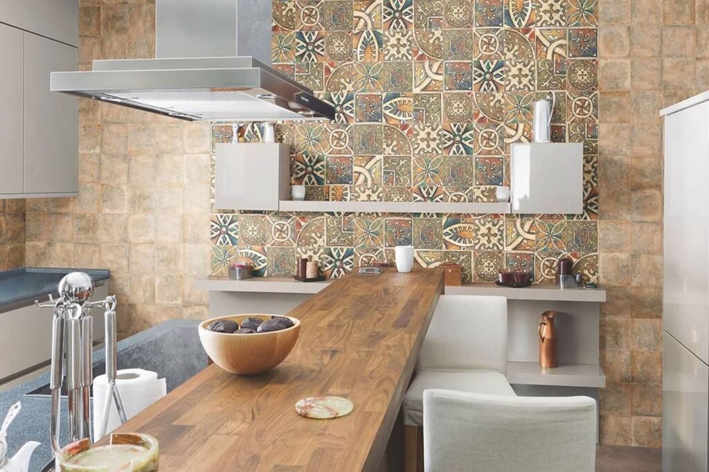 Patchwork backsplash tiles