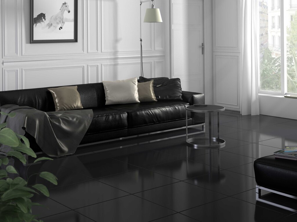 Black glossy floor tile