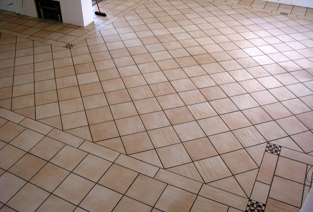 Tile laid diagonally on the floor