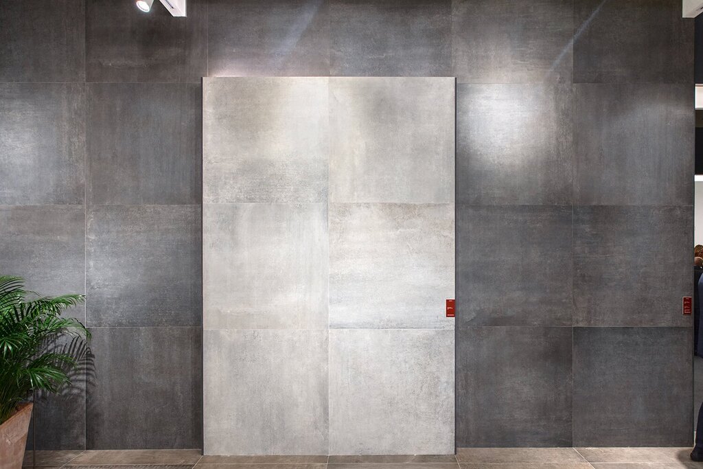 Tiles resembling concrete in interior design