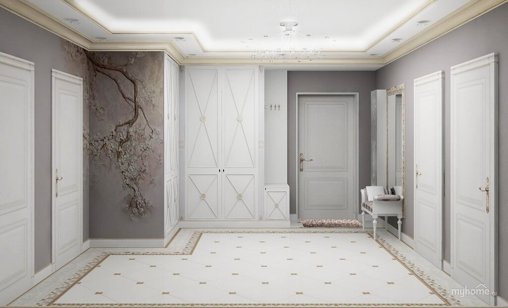 Marble-effect tiles in the hallway