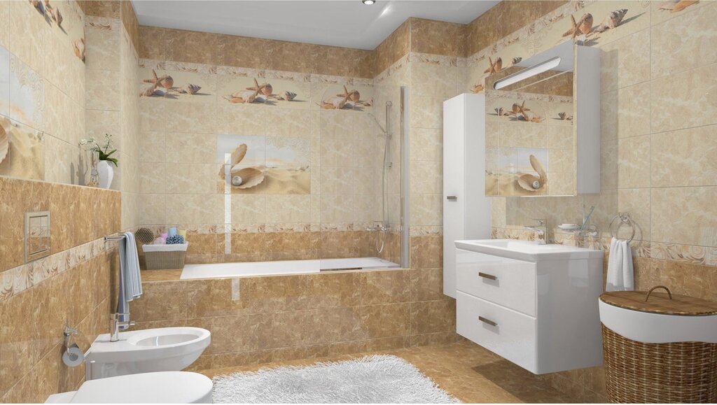 Tile with seashells for the bathroom