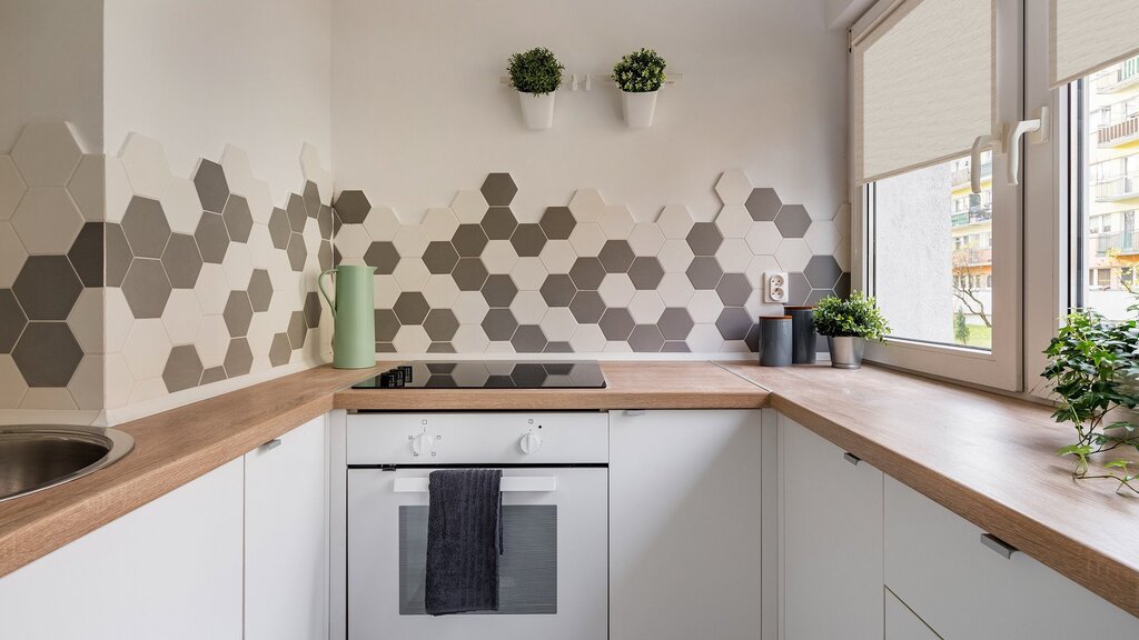 Hexagon tiles for the kitchen backsplash 12 фото