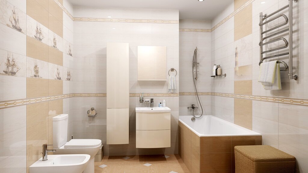 Beige tiles for the bathroom