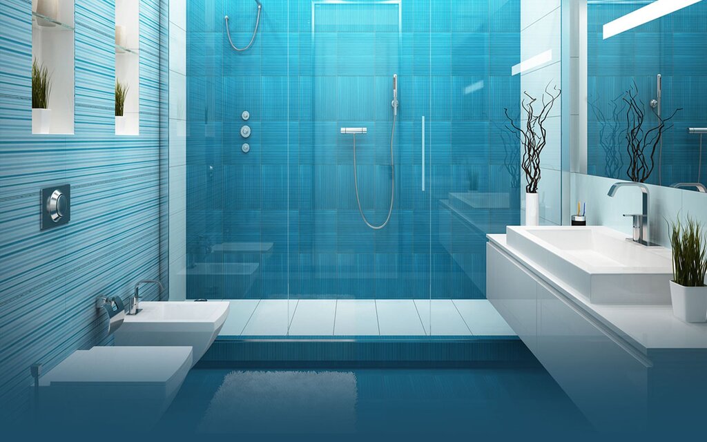 Tile for the bathroom is blue