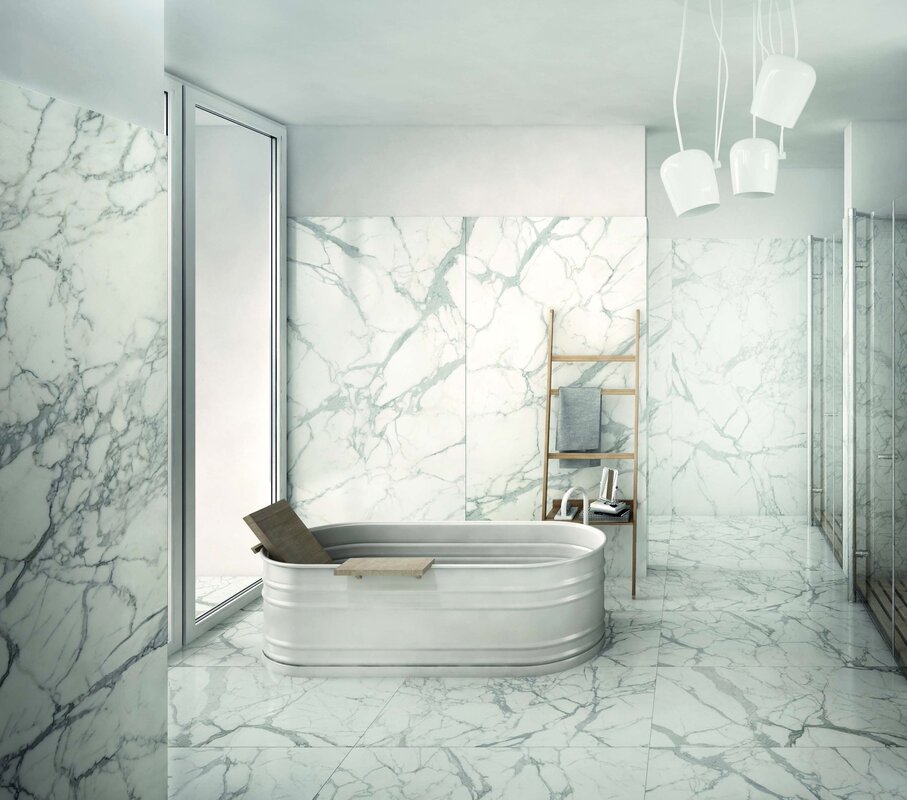 Tiles for the bathroom resembling marble