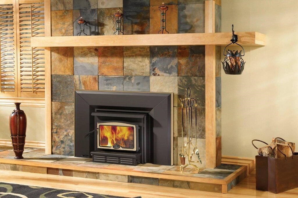 Tile around the fireplace