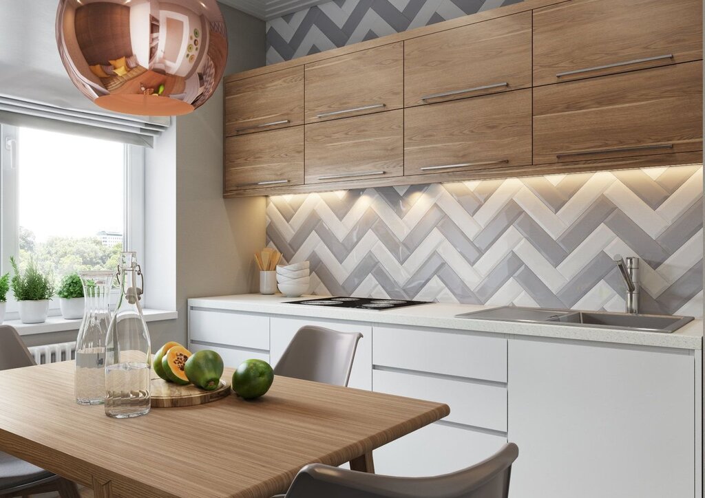 Herringbone tile for the kitchen backsplash 7 фото