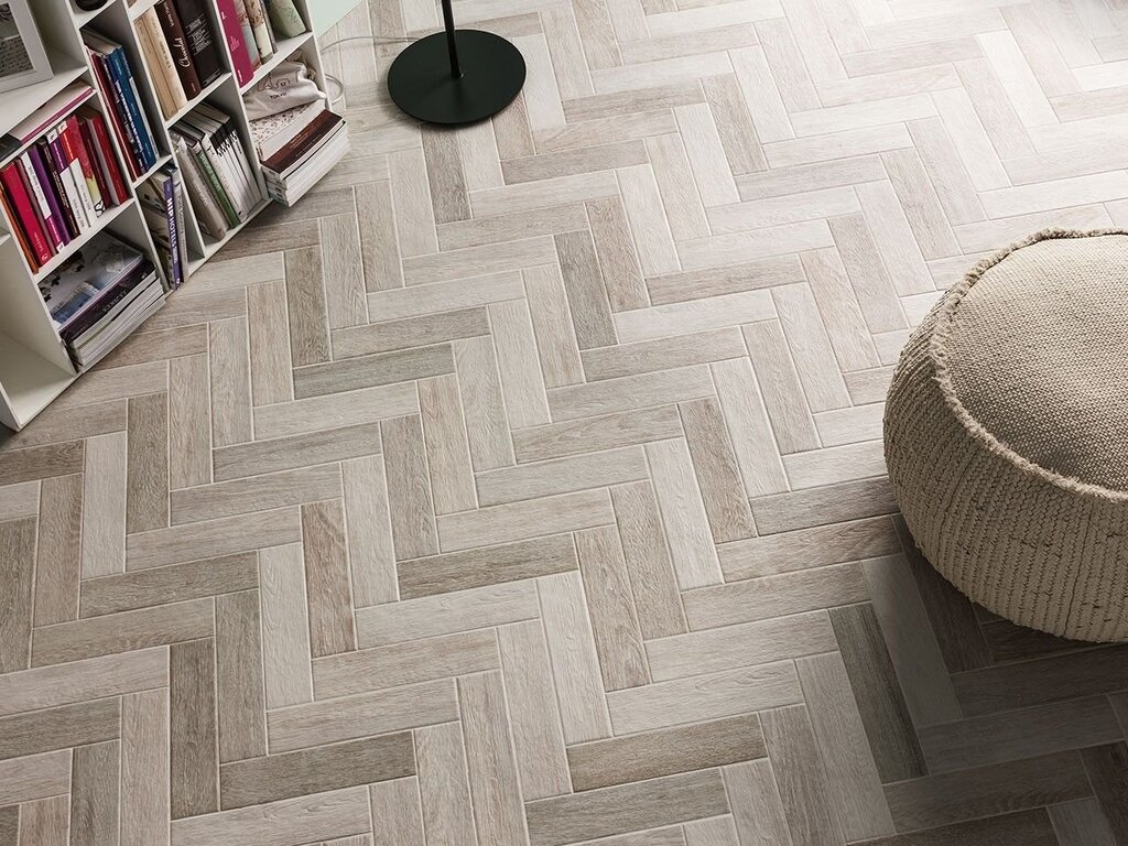 Herringbone tile on the floor