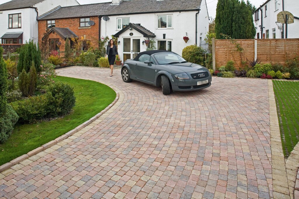 Parking space made of paving tiles