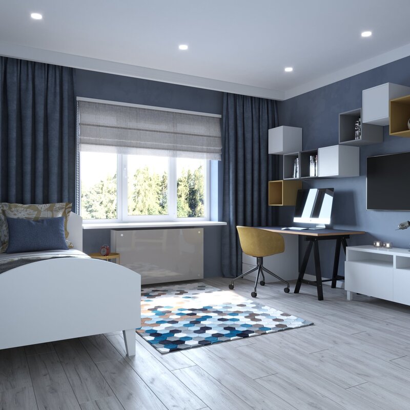 A teenage room in gray tones