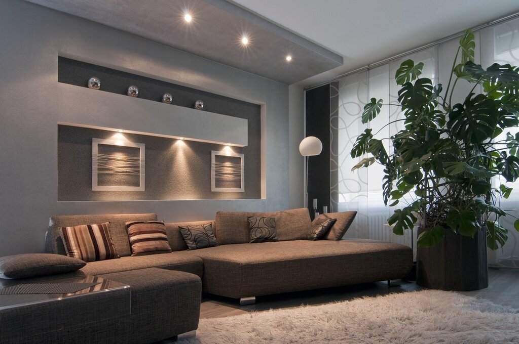 Pendant lights above the sofa