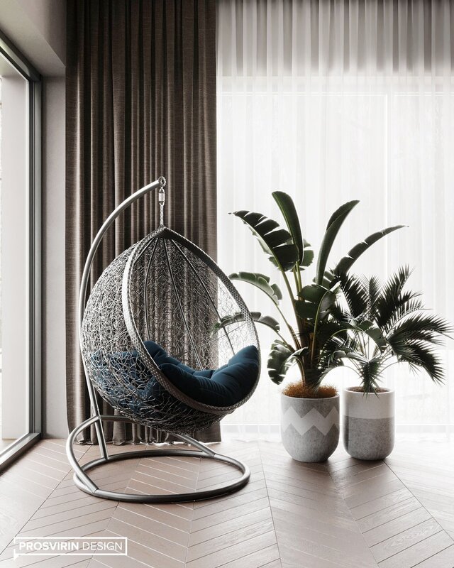 Hanging chair in the apartment interior