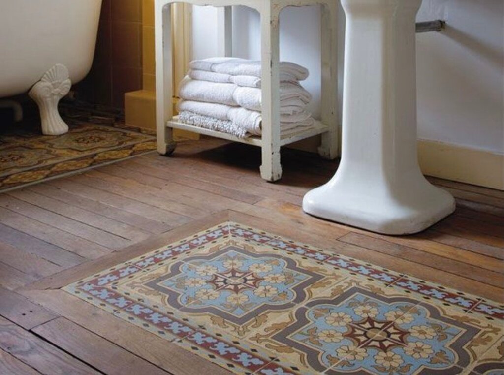 Tile floor in a wooden house