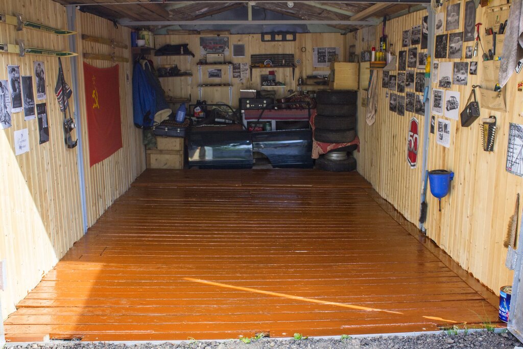 The floor in a metal garage