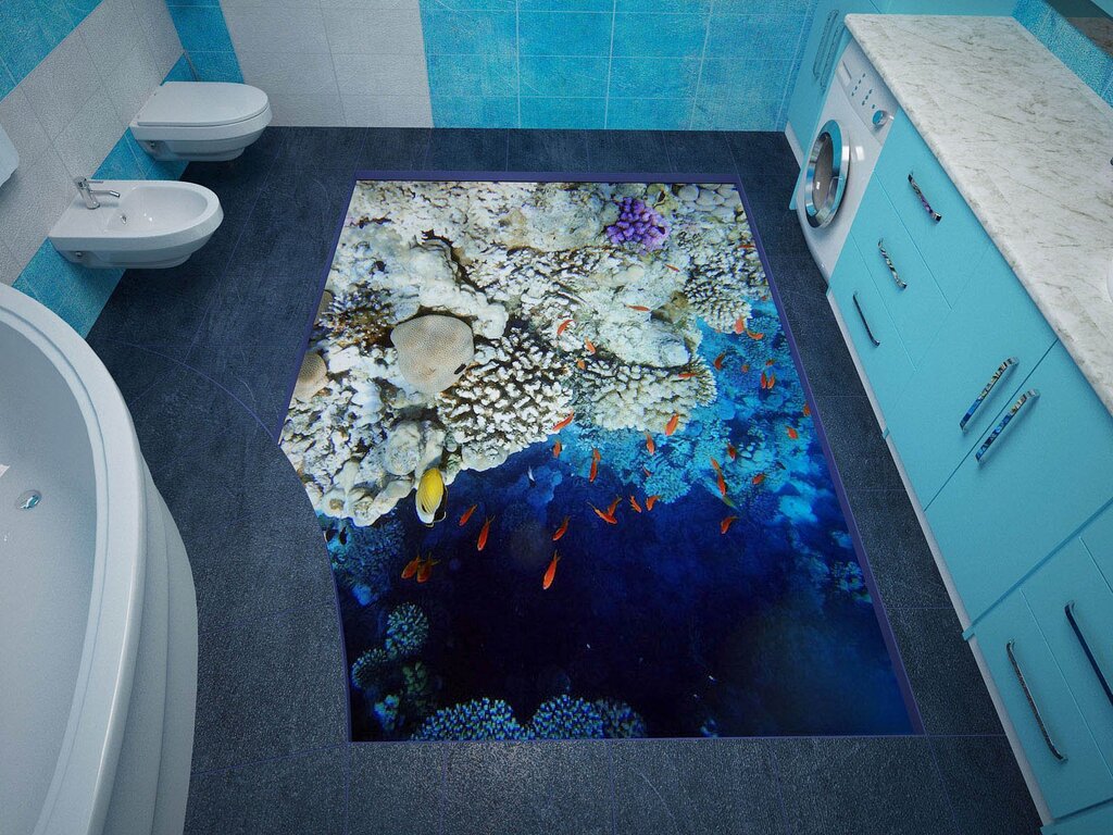 The floor in the toilet