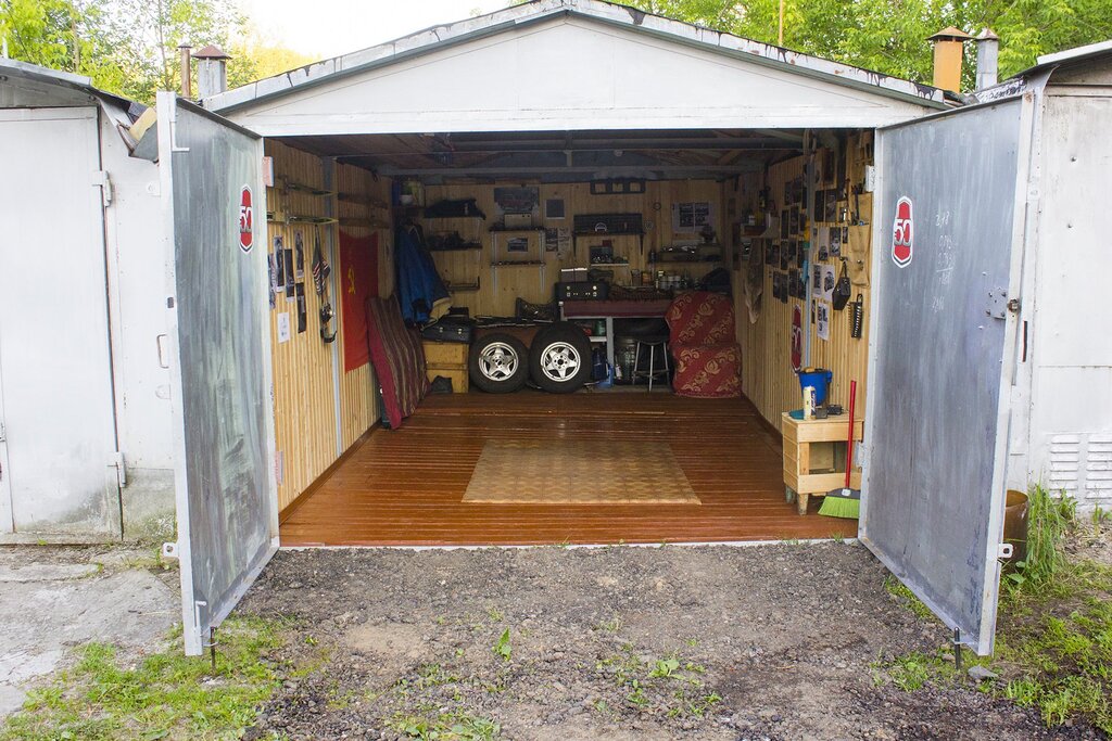 The floor in the iron garage