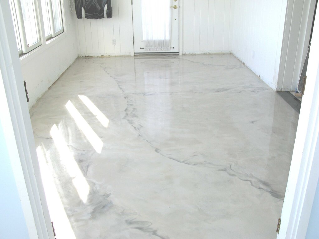 Polymer floors with a marble effect