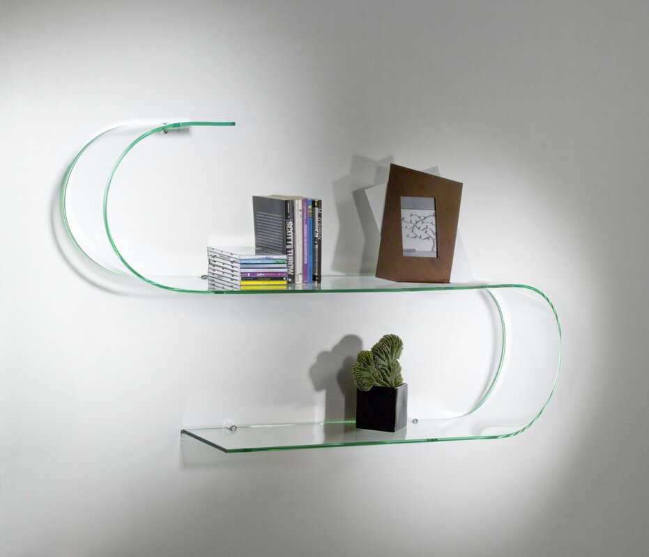 Wall-mounted glass shelf