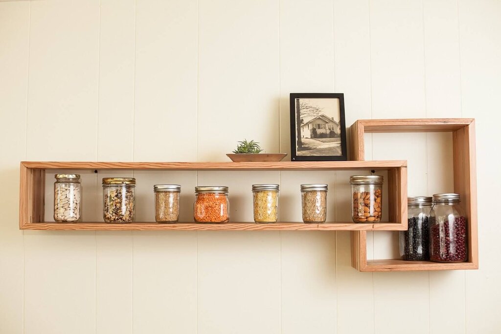 Wooden shelves