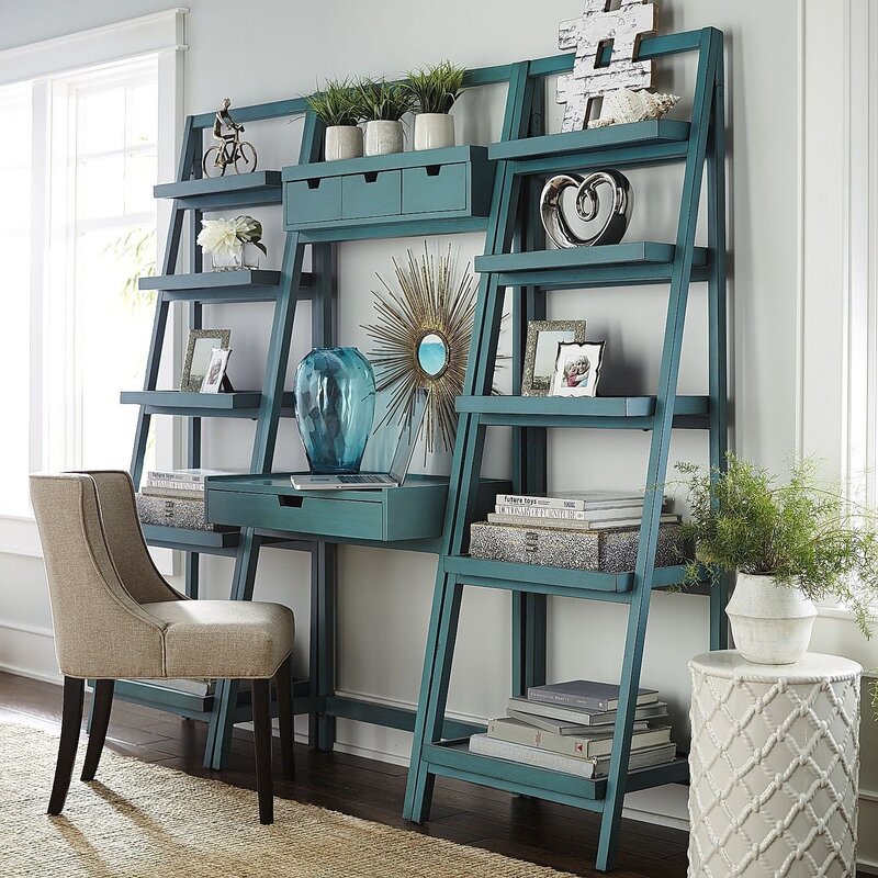 Shelves in a ladder-like arrangement on the wall