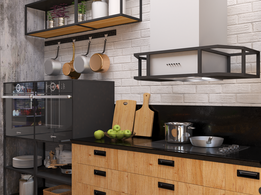 Loft shelves in the kitchen