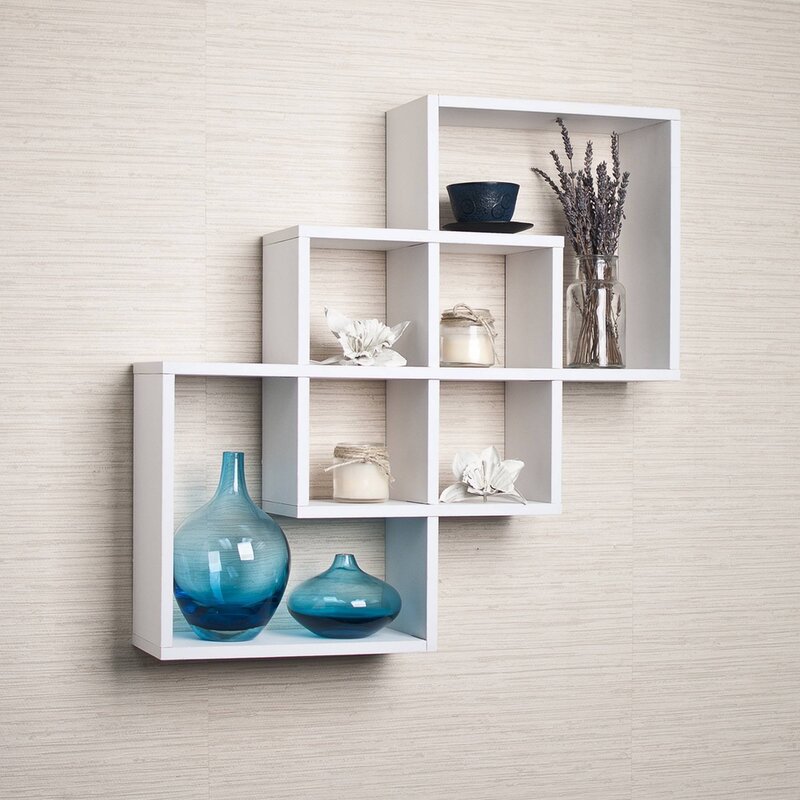 Shelves on the wall in the living room interior