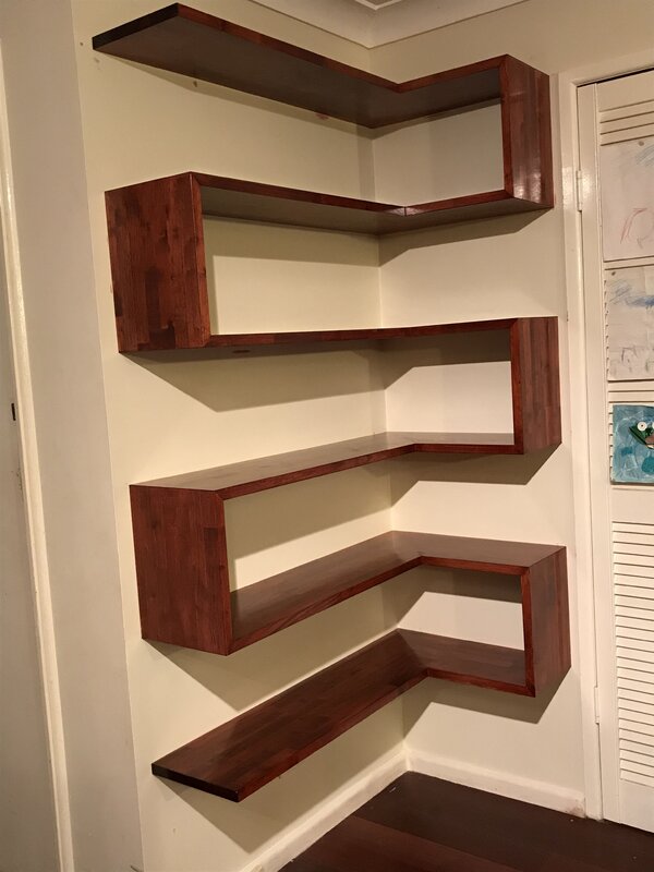 Shelves on the corner of the wall