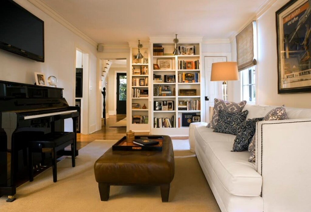 Shelves above the piano