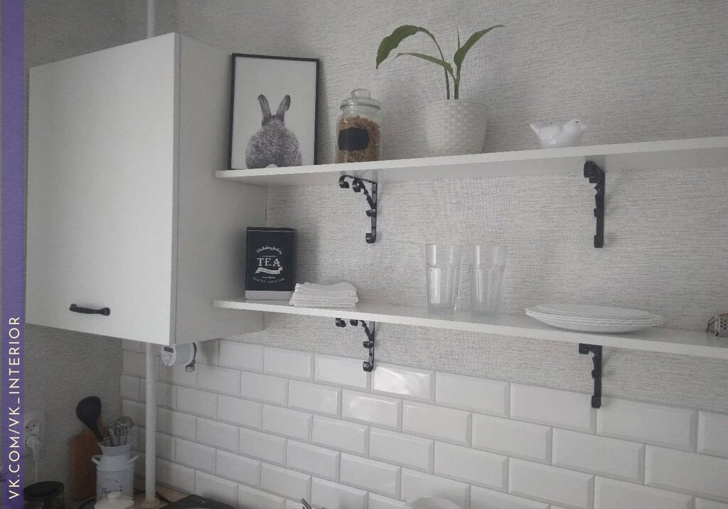 Shelves above the sink in the kitchen