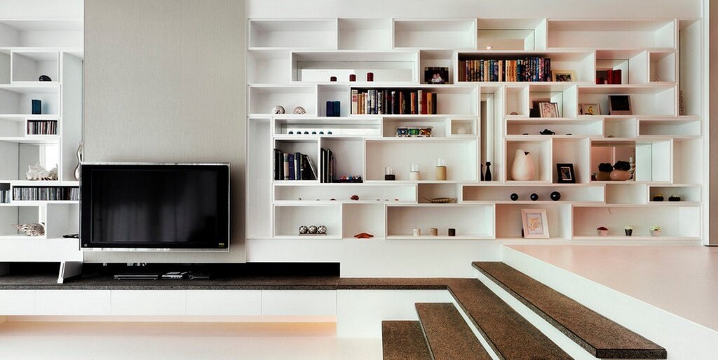 Wall-mounted shelves for the living room