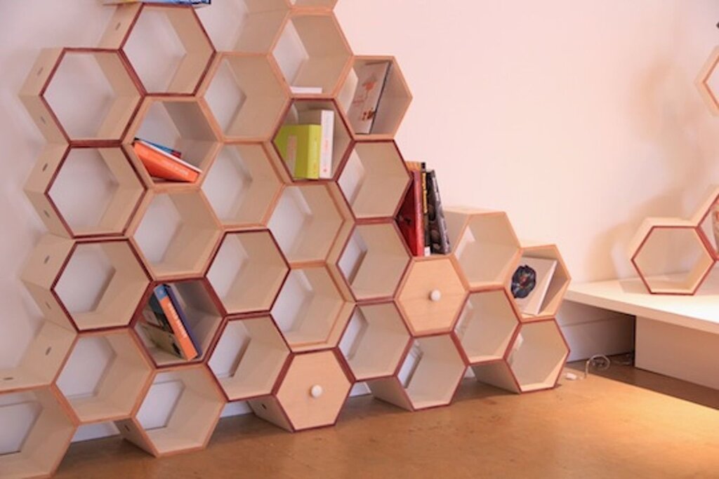 Honeycomb shelves on the wall