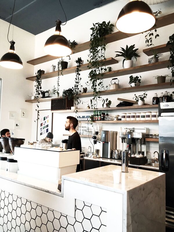 Shelves in the coffee shop