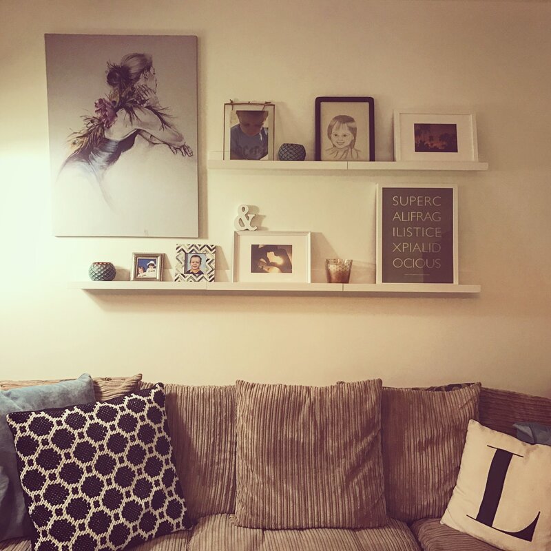 Shelves on the wall in the living room