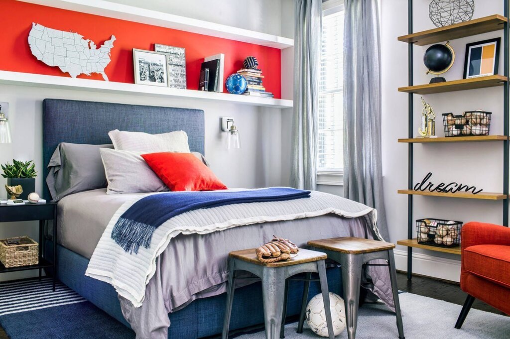 Shelves above the bed in the children's room