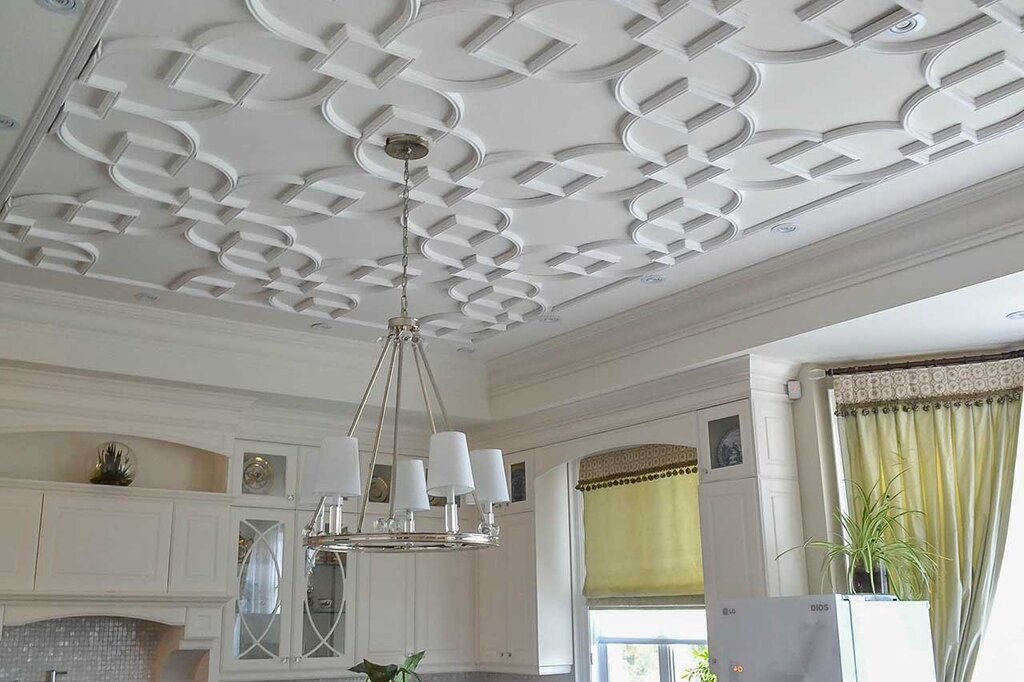 Ceiling tiles on the kitchen walls