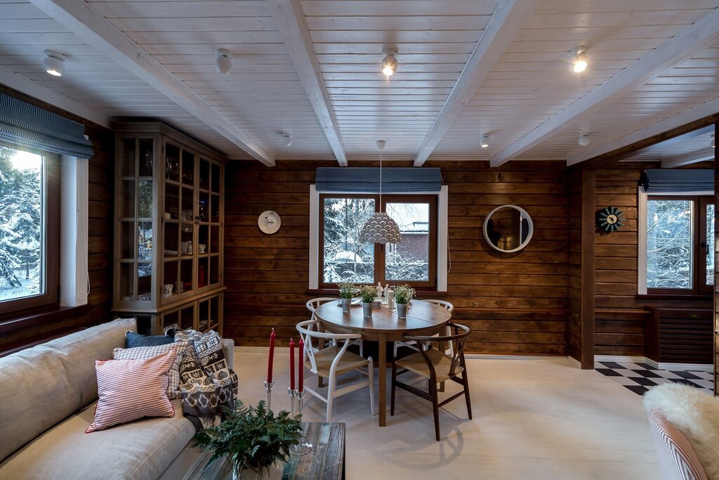 Ceiling lights in a wooden house