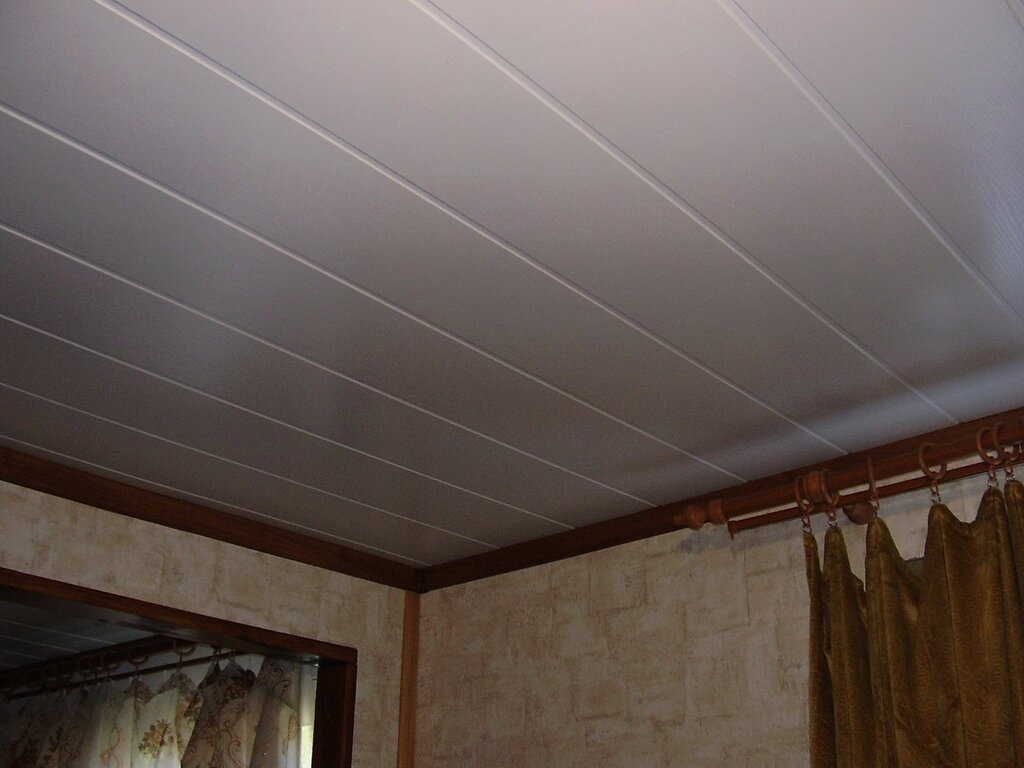 Ceiling made of siding in the kitchen