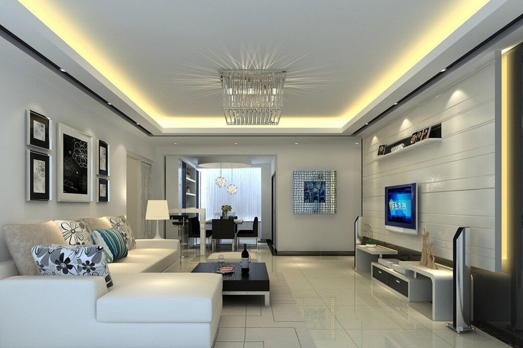 High-tech ceiling in the living room