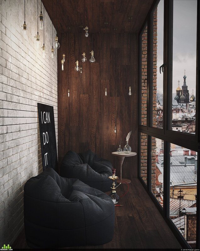 Ceiling on the balcony in the loft style