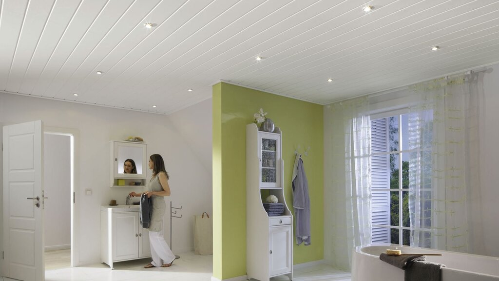 The ceiling in the kitchen is made of plastic panels