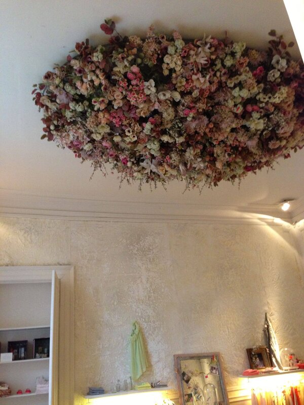 Ceiling with artificial flowers