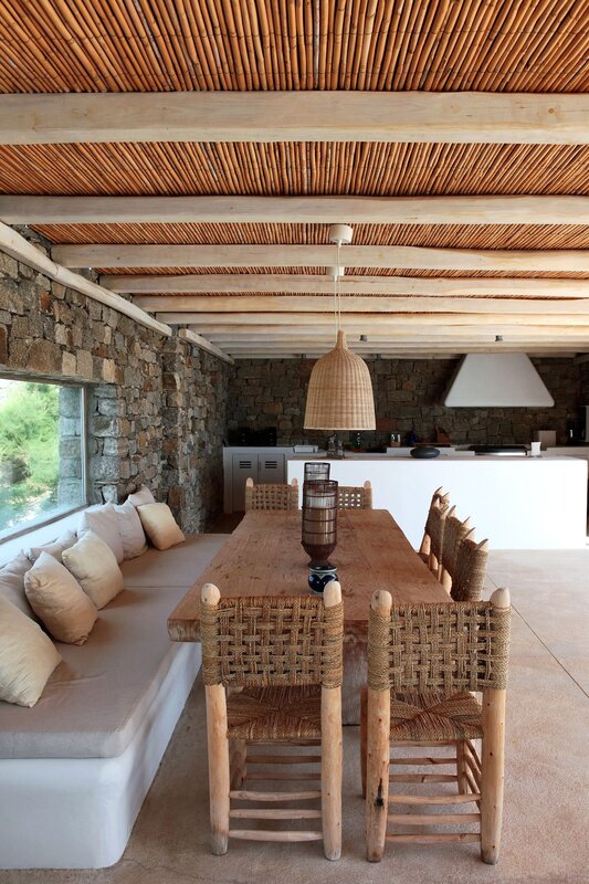 The ceiling in the gazebo made of burlap