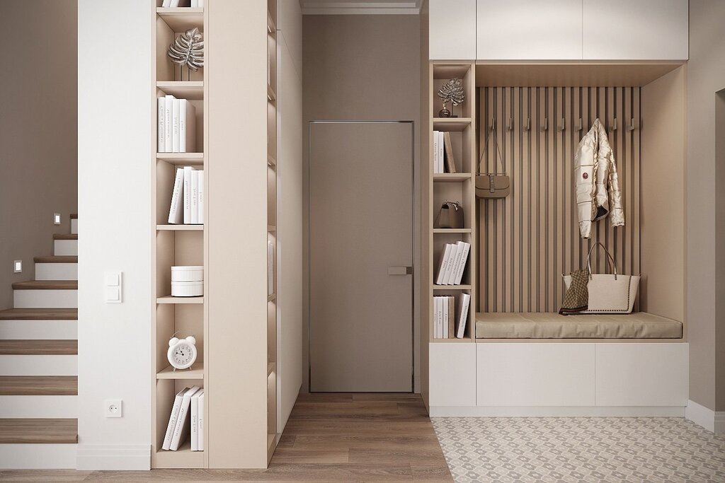 Hallway with open shelves