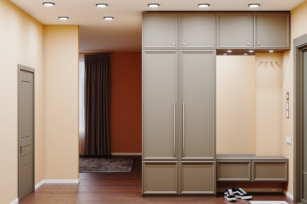 Hallway with a sliding-door wardrobe and hooks