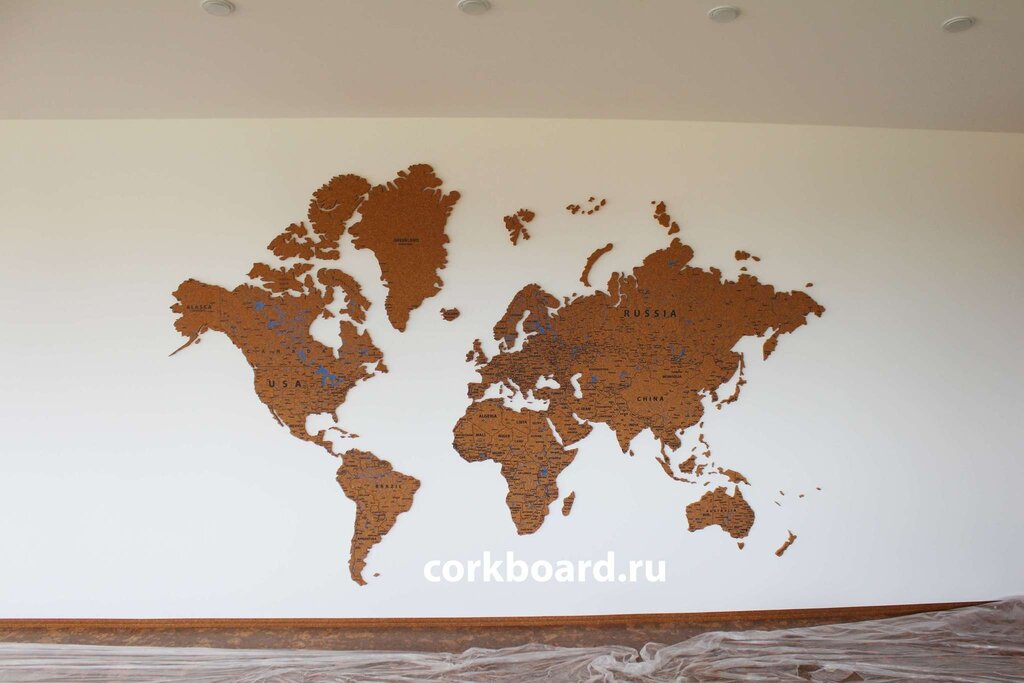 Cork world map on the wall