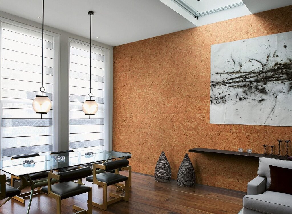 Cork wall covering in the interior